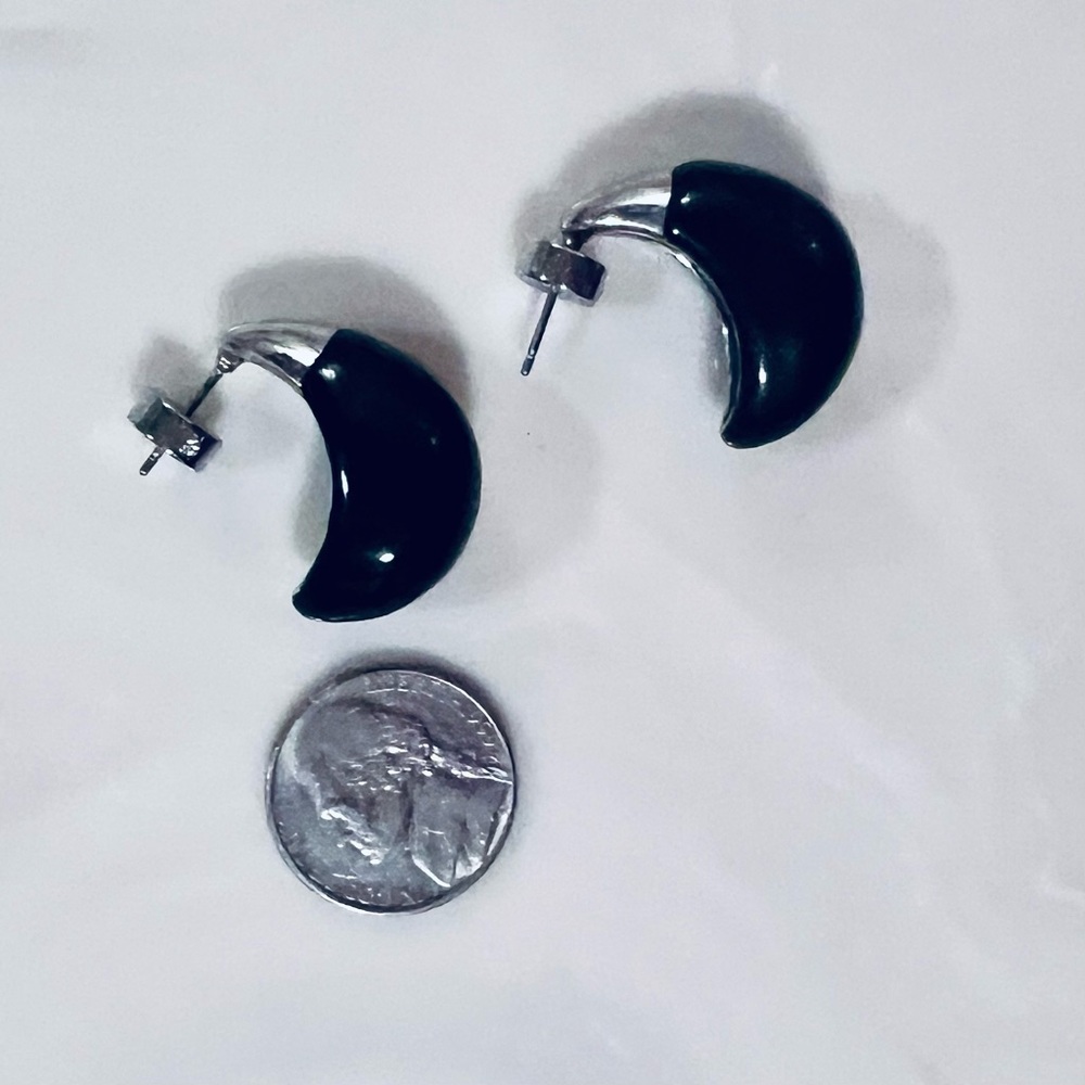 Chic Black and Silver Crescent Earrings